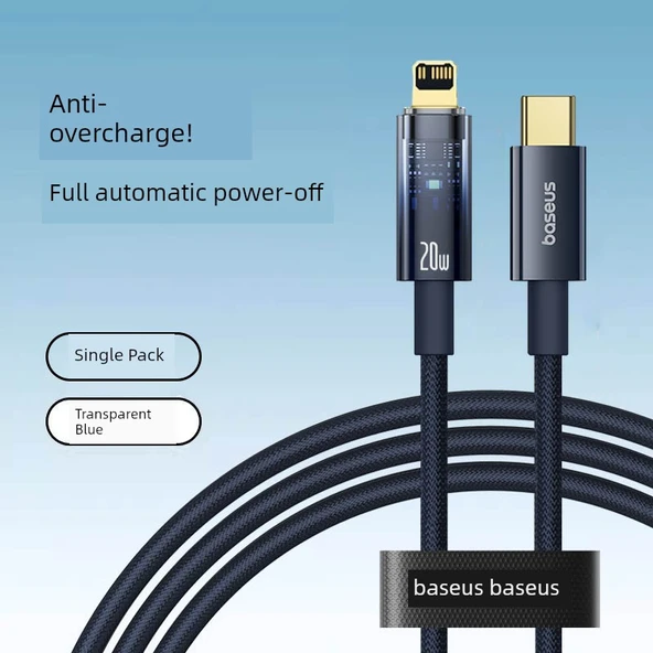 Otomatik Kapatma Lightning Veri Kablosu - 1m Mavi (iPhone 8-14 Uyumlu PD20W)