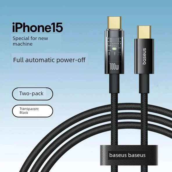 Otomatik Kapatma Lightning Veri Kablosu - 1m İki Paket Siyah (iPhone 15-16 Uyumlu PD100W/30W)