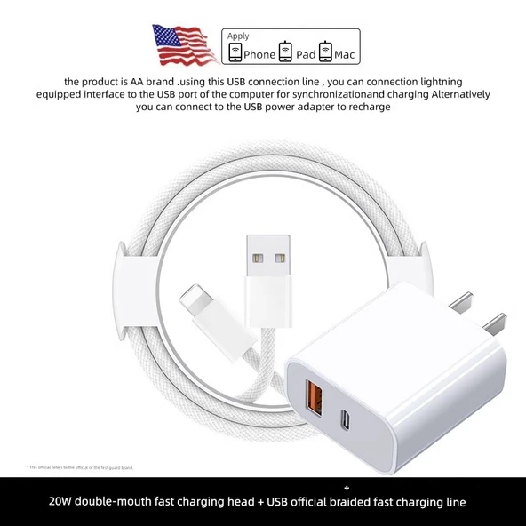 45W USB C ile Lightning 1.5m Örgü Kablosu - 20W İkili Port Şarj Başlığı