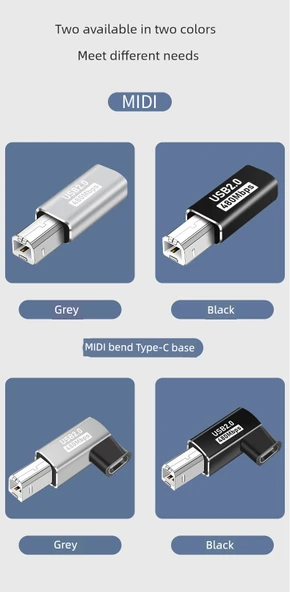 OTG Elektronik Klavye Mobil Telefon Bağlantı Kablosu - Siyah Dirsek - Type-C Dişi - USB-B Erkek - Resim 7