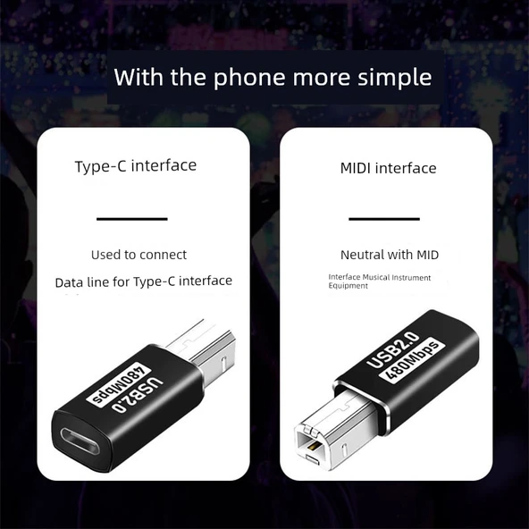 OTG Elektronik Klavye Mobil Telefon Bağlantı Kablosu - Siyah Dirsek - Type-C Dişi - USB-B Erkek - Resim 4