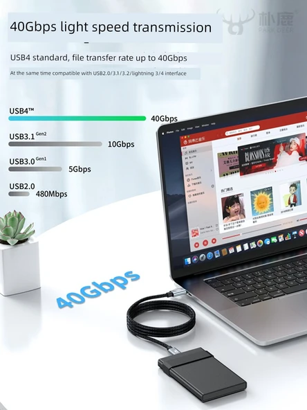 USB 3.2 Veri Kablosu - 3m - 20Gbps - 100W Hızlı Şarj - 8K Ekran Yansıtma - 3