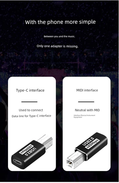 OTG Elektronik Klavye Mobil Telefon Bağlantı Kablosu - Siyah Dirsek - Type-C Dişi - USB-B Erkek - Resim 10