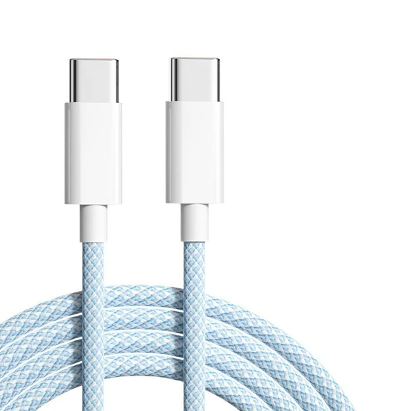 iPhone 15/16 Pro Max Elbow Tip C PD 30W Hızlı Şarj Veri Kablosu - 0.25m Mavi Düz Uç
