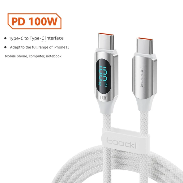 USB Type-C Kablo - Tek 2m - Çift C 100W Dijital Ekran ile