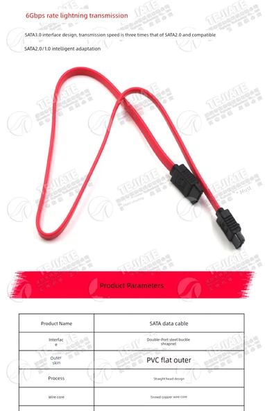Yüksek Hızlı SATA 3.0 Veri Kablosu - Çift Yaylı Kırmızı 70cm - 3
