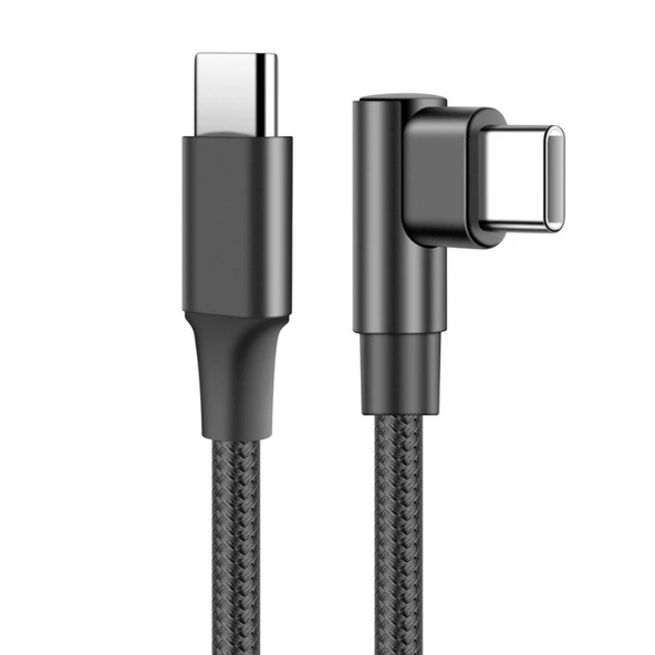 iPhone 15/16 Pro Max Elbow Tip C PD 30W Hızlı Şarj Veri Kablosu - 2m Siyah Tek Dirsek