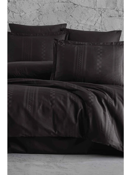 Clasy %100 Pamuk Saten Çift Kişilik Nevresim Takımı Capital V1 Antrasit - 2
