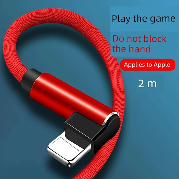 2M Kırmızı Kavisli USB Kablo - Apple Hızlı Şarj - Güçlendirilmiş