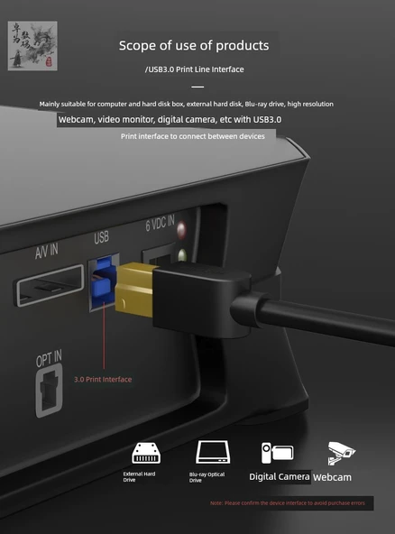 USB 3.0 A'dan B'ye Erkek Yazıcı Kablosu - 5m - Mavi - 12