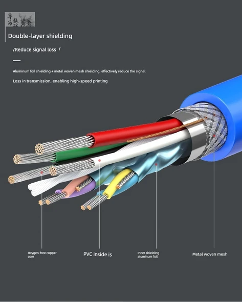 USB 3.0 A'dan B'ye Erkek Yazıcı Kablosu - 5m - Mavi - 9
