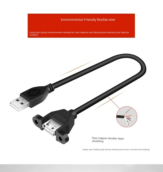 USB 2.0 Dişi Uzatma Kablosu - 1m - Vida Delikli - 11