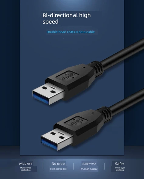 USB 3.0 Veri Kablosu - Çift Düz Baş - Mavi - 0.5m - 5