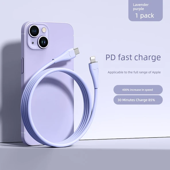 20W Hızlı Şarj Type-C ile Lightning Kablo - 1m Dumanlı Mor - 1 Adet