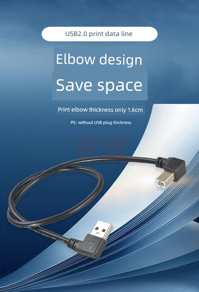USB 2.0 A Erkek - B Erkek Yazıcı Kablosu - 30cm - Sol Dönüş - 7