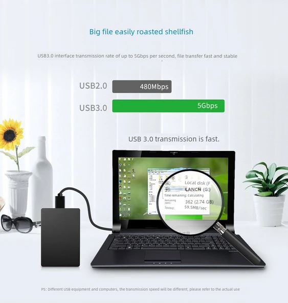USB 3.0 Veri Kablosu - Çift Düz Baş - Mavi - 0.5m - 6