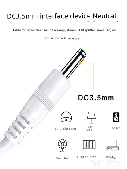 USB DC3.5mm Güç Kablosu - 1.5m - Şık Beyaz - İki Paket - 3
