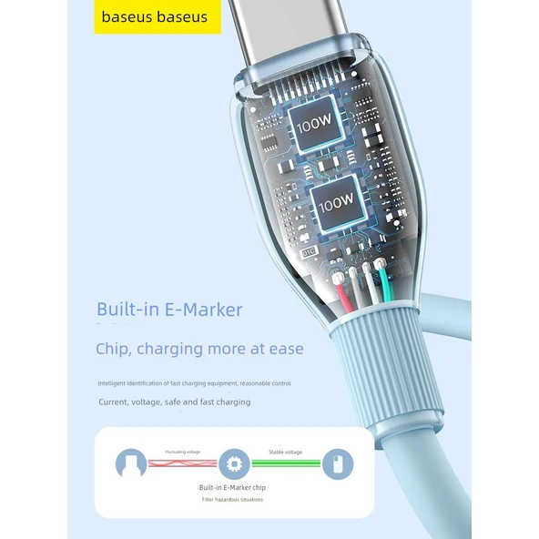 USB-C ile USB-C Şarj Kablosu - Mavi - 1.2m - 4