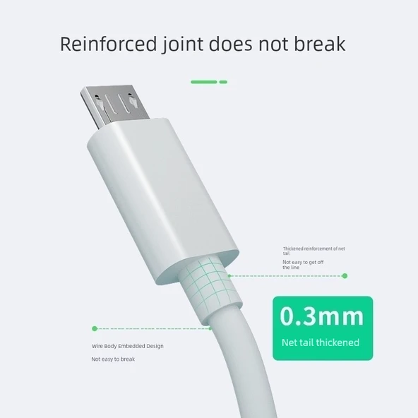 Micro USB Hızlı Şarj Seti - Beyaz - 1m (5V2A Hızlı Şarj Başlığı + Kablosu) - 5