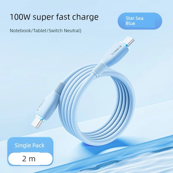USB-C ile USB-C Şarj Kablosu - Mavi - 2m
