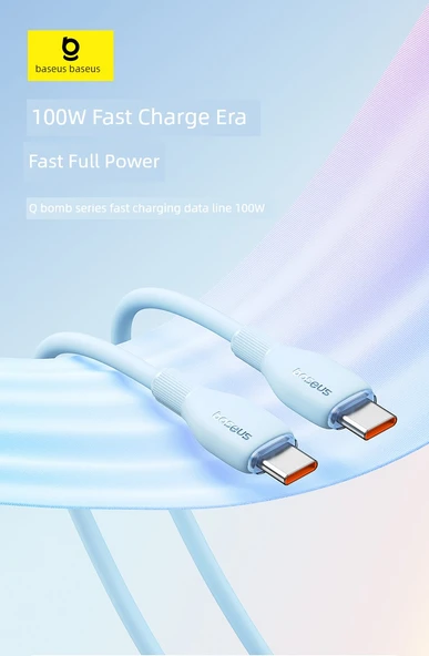 USB-C ile USB-C Şarj Kablosu - Mavi - 2m - 6