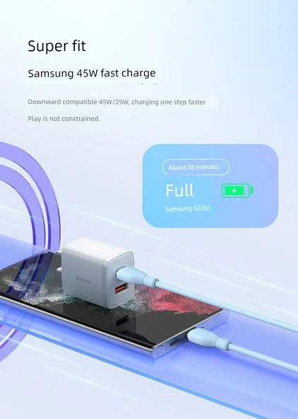 USB-C ile USB-C Şarj Kablosu - Mavi - 1.2m - 8