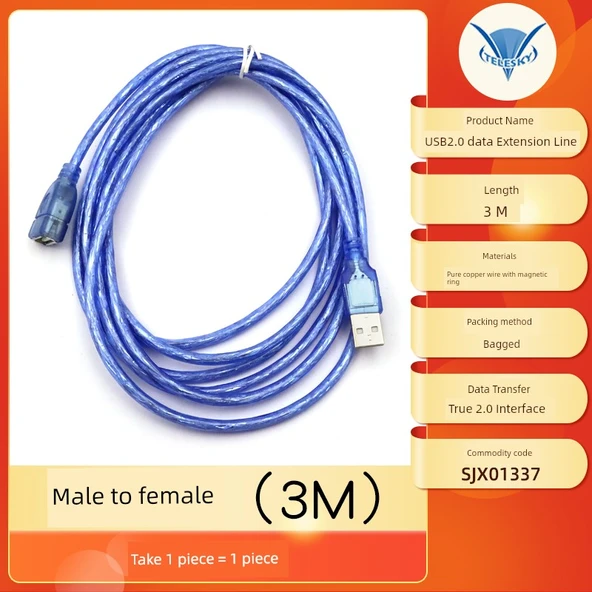 USB Uzatma Kablosu - Erkek-Dişi (3m)