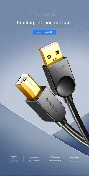 USB 2.0 Nikel Kaplama Şeffaf Yazıcı Kablosu Magnetik Halka ile - 3m - 8