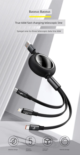 3-in-1 Telekopik Hızlı Şarj Kablosu - 1.2m Koyu Yeşil (Apple, Android, Type-C) - 8