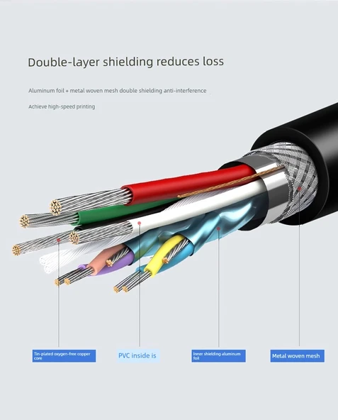 USB 3.0 Yüksek Hızlı Yazıcı Kablosu - 0.5m - Siyah - 12
