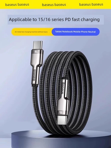 100W USB-C to USB-C Kablo - 2m - Siyah - Apple 15/16 Serisi, iPad/Laptop Uyumlu - 2