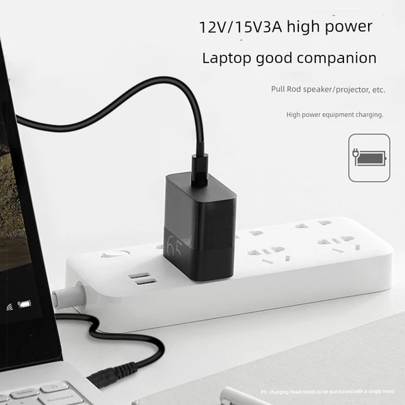 Type-C to DC15V3A Kablo - 1.5m - DC5.5mm Arayüz - 1A/1.5A/2A/2.5A - 9