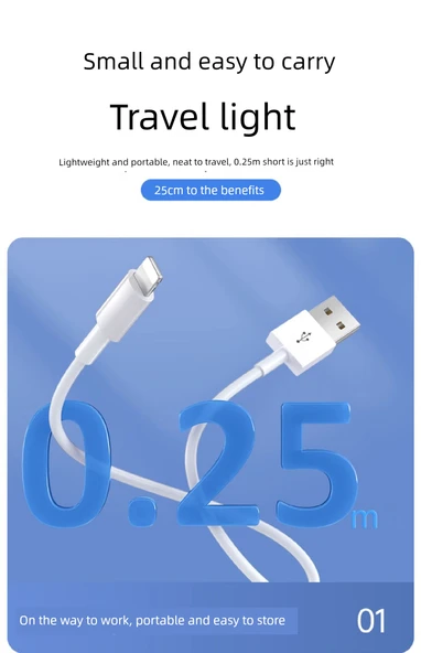 Taşınabilir Güç Bankası - Apple Lightning USB Type-C 6A Süper Hızlı Şarj Kablosu - 0.25m - 8