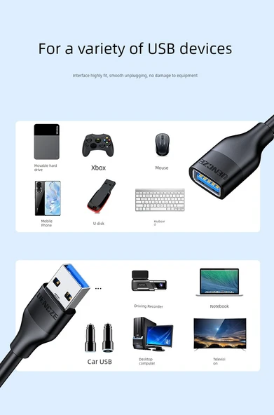 USB 2.0 Uzatma Kablosu - 12cm - Nikel Kaplama - 7