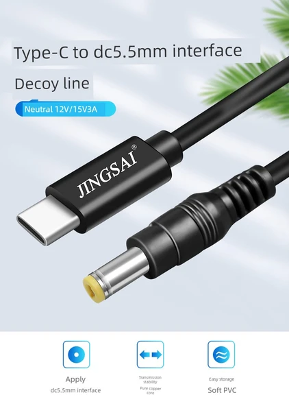 Type-C Ayarlanabilir 5-20V Kablo - DC5.5mm + Nötr Başlık - 7