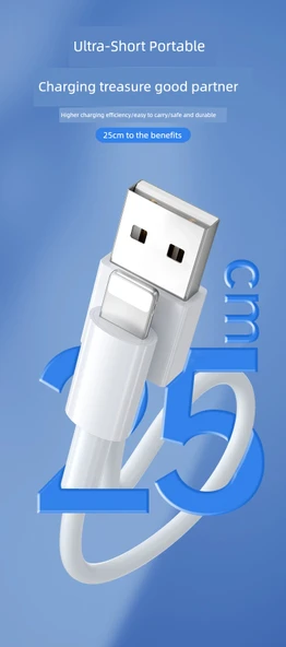 Taşınabilir Güç Bankası - Apple Lightning USB Type-C 6A Süper Hızlı Şarj Kablosu - 0.25m - 7
