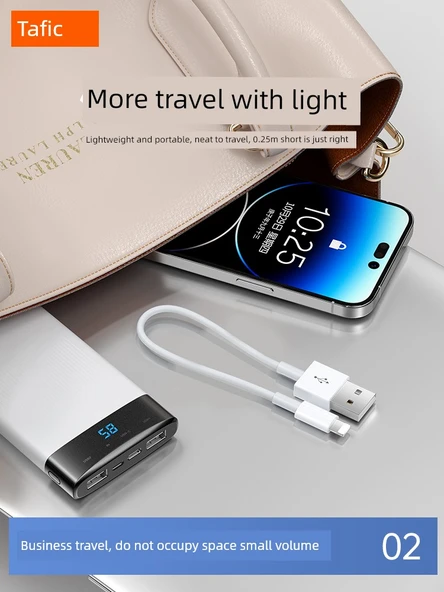 Taşınabilir Güç Bankası - Apple Lightning USB Type-C 6A Süper Hızlı Şarj Kablosu - 0.25m - 3