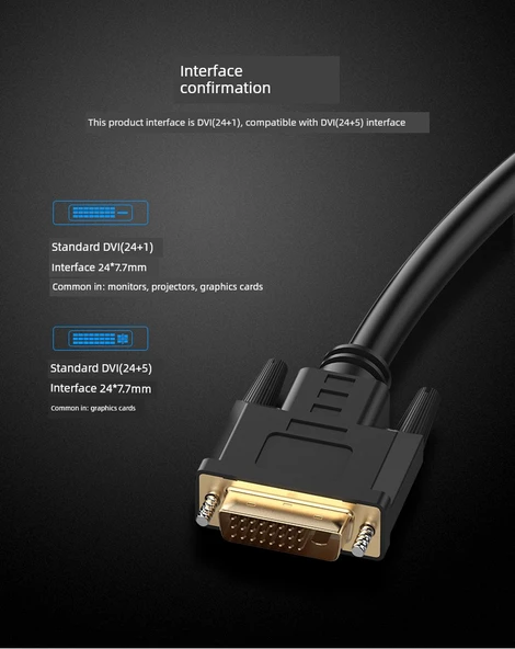 DVI 24+1 Monitör Kablosu - Siyah - 5 Metre - 8