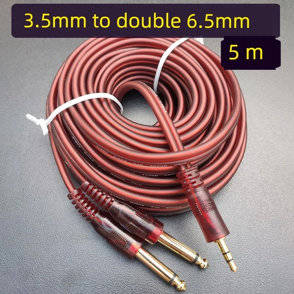 Anti-Dondurma Altın Kaplama 3.5mm'den Çift 6.5mm Ses Adaptör Kablosu - Kahverengi 5m