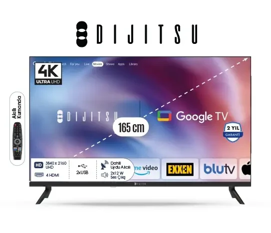 Dijitsu 65DG22000 65" 164 Ekran Uydu Alıcılı 4K Ultra HD Smart Android Google LED TV - 2