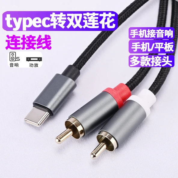 Anti-Dondurma Altın Kaplama Type-C'den Çift RCA Ses Adaptör Kablosu - 1m