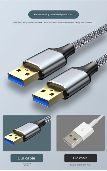 USB 3.0 Erkek - Erkek Veri Kablosu - 1m - Gri - 10