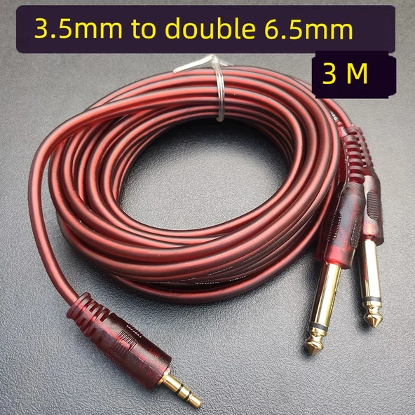 Anti-Dondurma Altın Kaplama 3.5mm'den Çift 6.5mm Ses Adaptör Kablosu - Kahverengi 3m