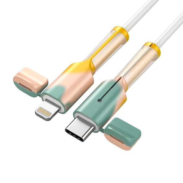 Apple İkili Type-C Kablo Koruyucu Kılıf - Pembe - 7. Nesil