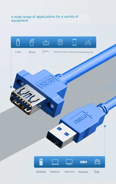 USB 3.0 Uzatma Kablosu - 1m - Kadın Kadın - 29mm Delik Aralığı - 9