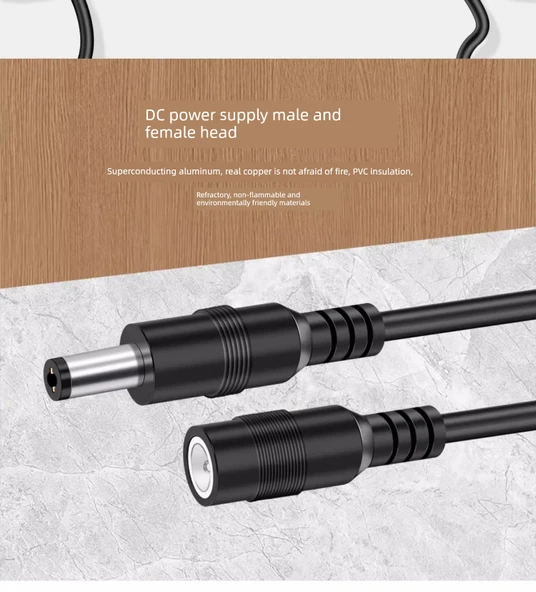 12V Dişi Konnektör Kablosu - Erkek Uç - DC5.5 * 2.1mm - 20 m Siyah - 12