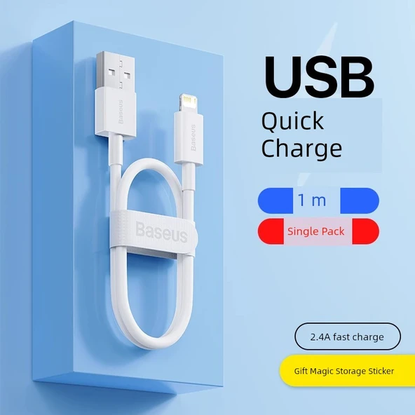 USB Şarj Veri Kablosu - 1m Beyaz TPE - USB Hızlı Şarj