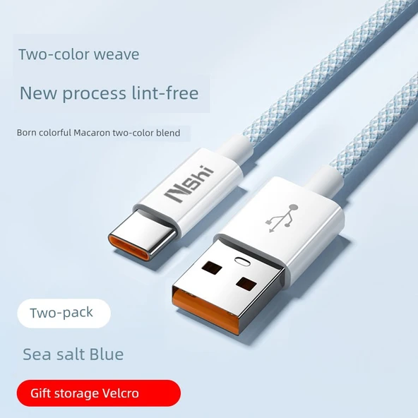 6A USB Type-C Süper Hızlı Şarj Kablosu - 1.5m Deniz Tuzu Mavisi (İki Paket)