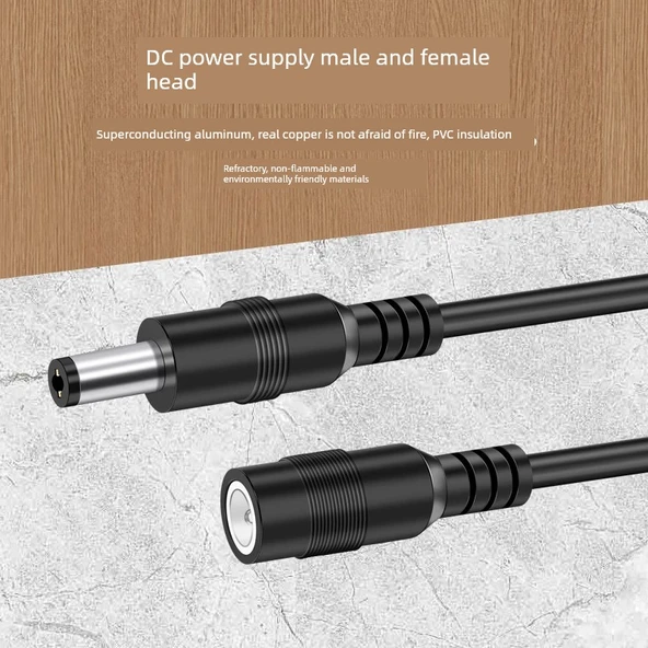 12V Dişi Konnektör Kablosu - Erkek Uç - DC5.5 * 2.1mm - 3 m Krem Beyaz - 3