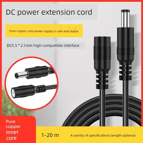 12V Dişi Konnektör Kablosu - Erkek Uç - DC5.5 * 2.1mm - 8 m Krem Beyaz - 4